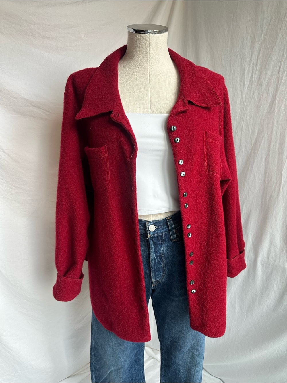 Vintage 100% Wool Red Shacket | Venezia Jeans | Size 18/20 (Large - Oversized)